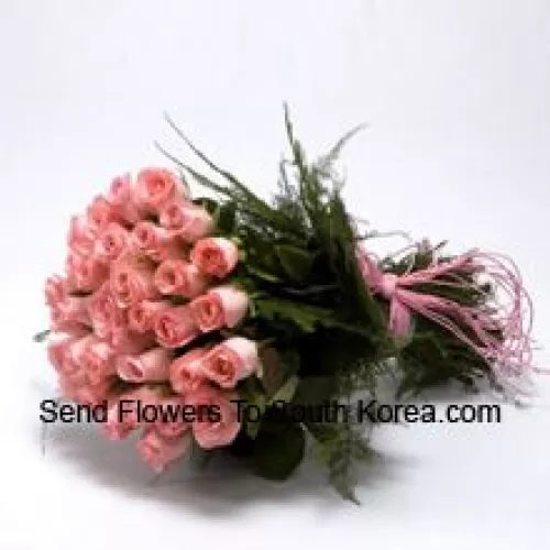 A Beautiful Bunch Of 50 Pink Roses With Seasonal Fillers