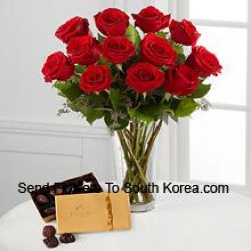 12 Red Roses with Yummy Godiva Chocolates